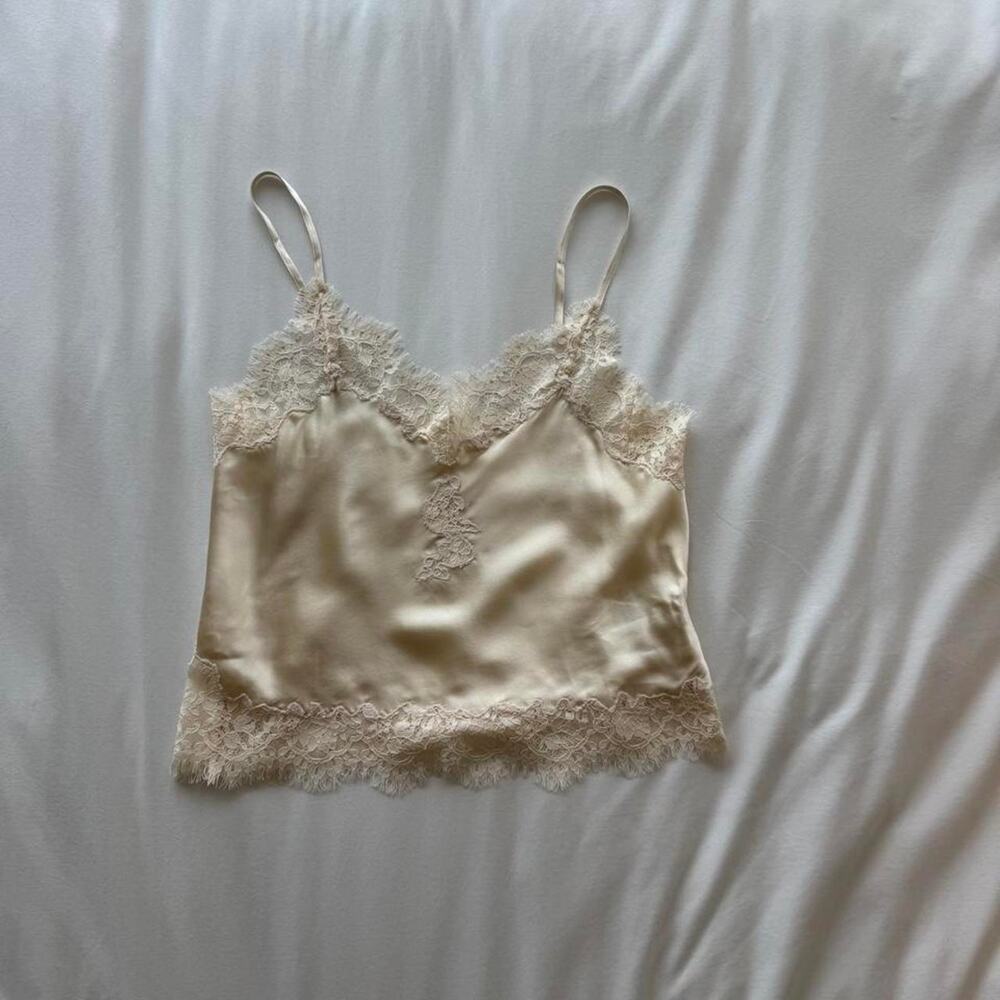 Cream lace cami top with  floral embroidery